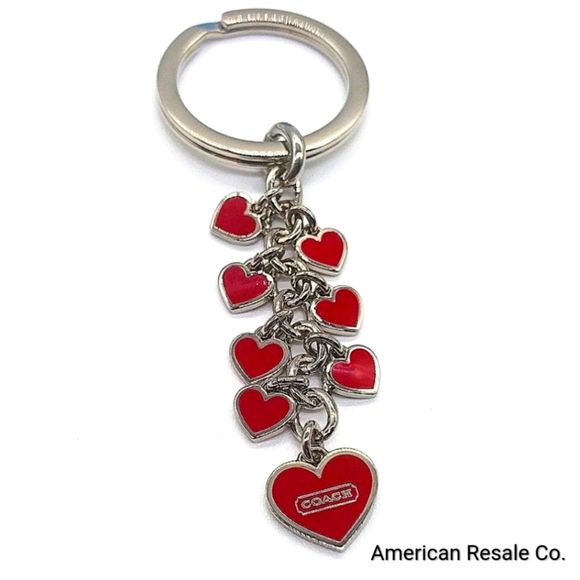 Vintage COACH Signature Enamel Red Multi Heart Charm Silver Fob Keychain - Picture 1 of 8